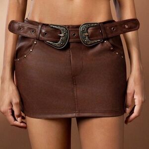 🔥 CLEARANCE 🔥 Western Vegan Leather Double Buckle Skort XS